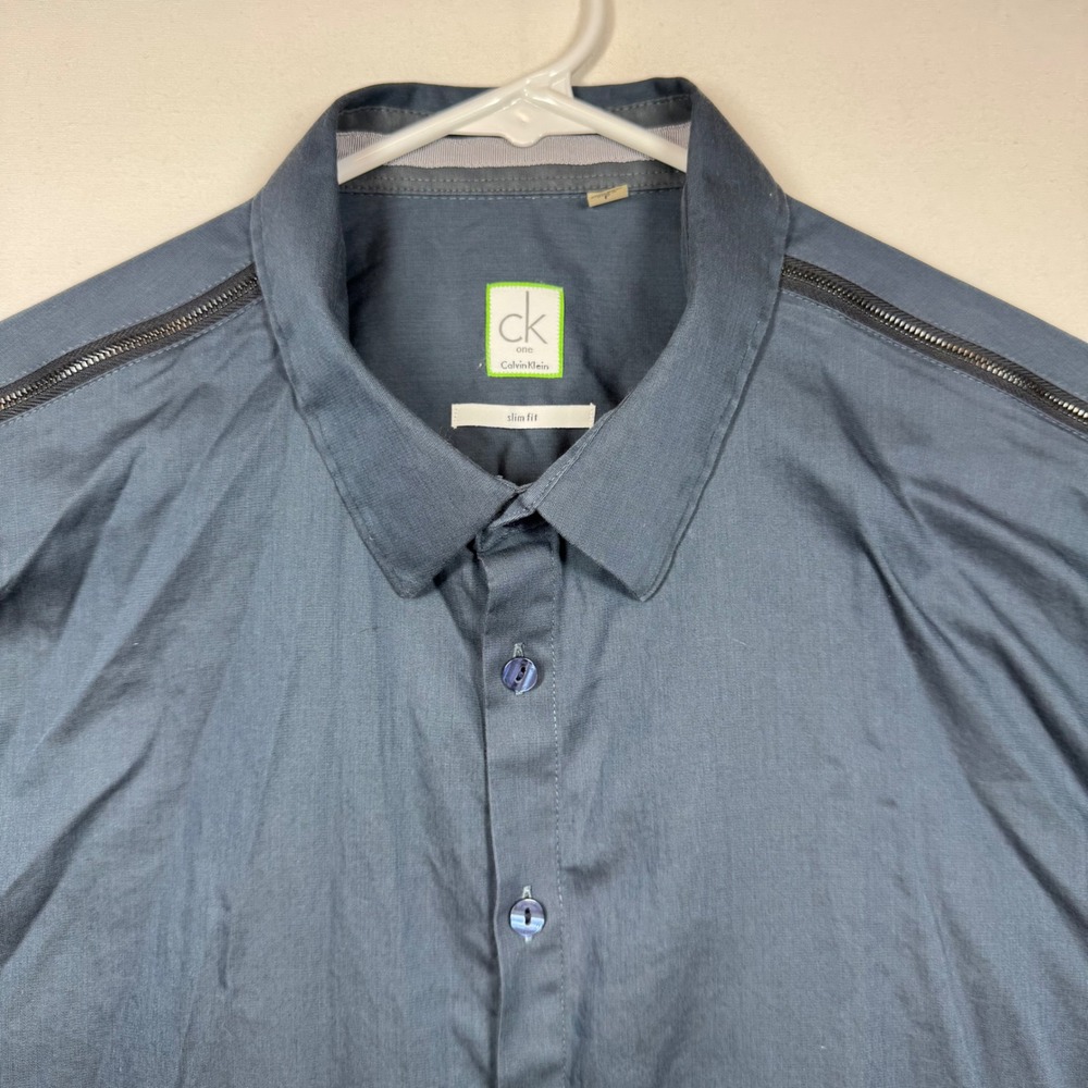 CK One Calvin Klein Mens Slim Fit Long Sleeve Button Down Shirt Zippers Sz Large